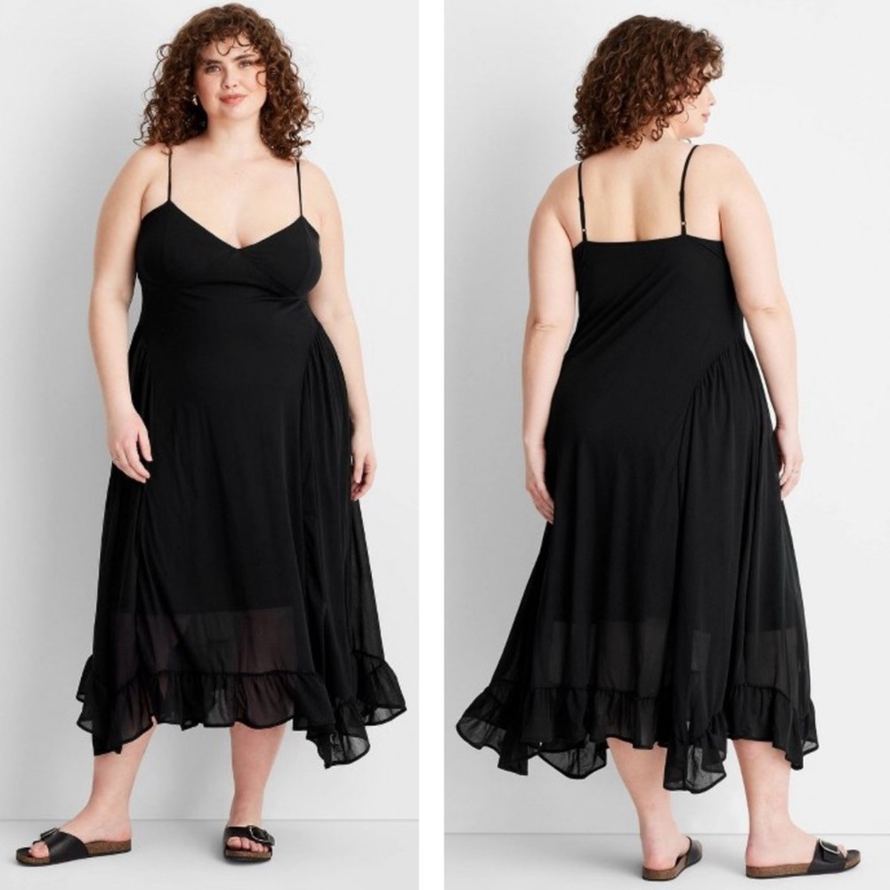 New Target Future Collective Sleeveless Flutter Hem Maxi Black Plus Dress